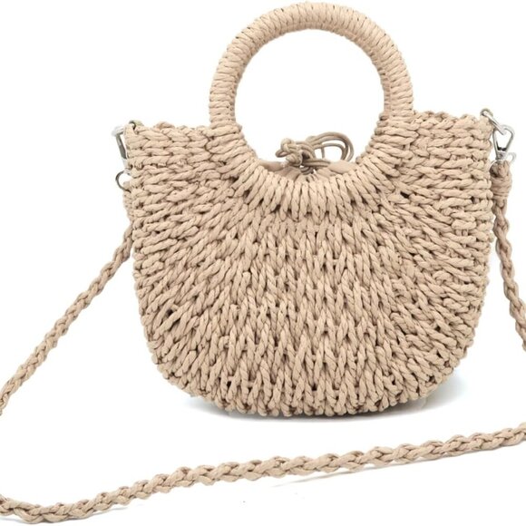 Small Straw Tote Bag for Women,Summer Beach Crossbody Shoulder Handbag,Hand-wove - Picture 1 of 7
